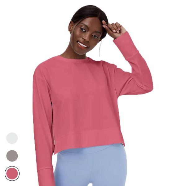 Pet Hair Resistant Zipper Split Cropped Sweatshirt