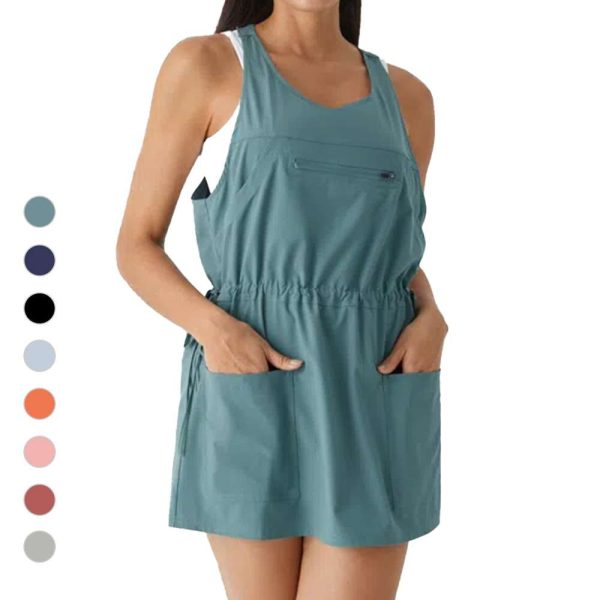 Backless Multiple Pockets Drawstring 2-Piece Quick Dry Dress